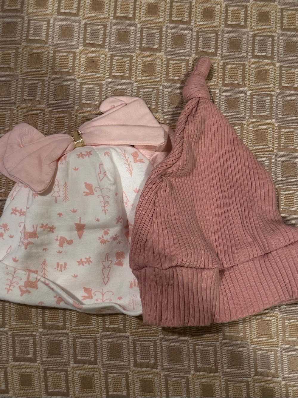 newborn-3m Pink Knot Beanie and Bow Hat Set